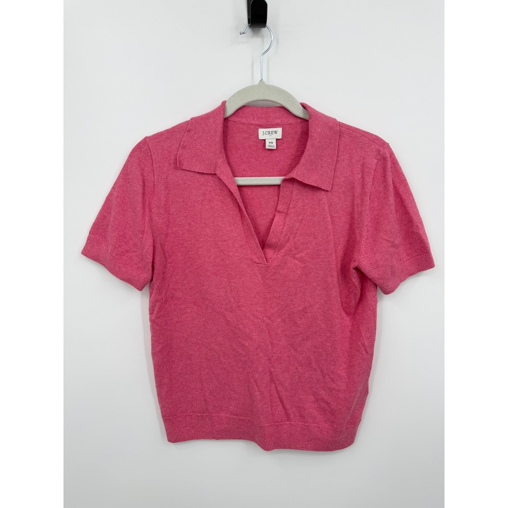 J.Crew Cotton-Cashmere Polo Sweater Womens XS Pink Short Sleeve V-Neck BS911